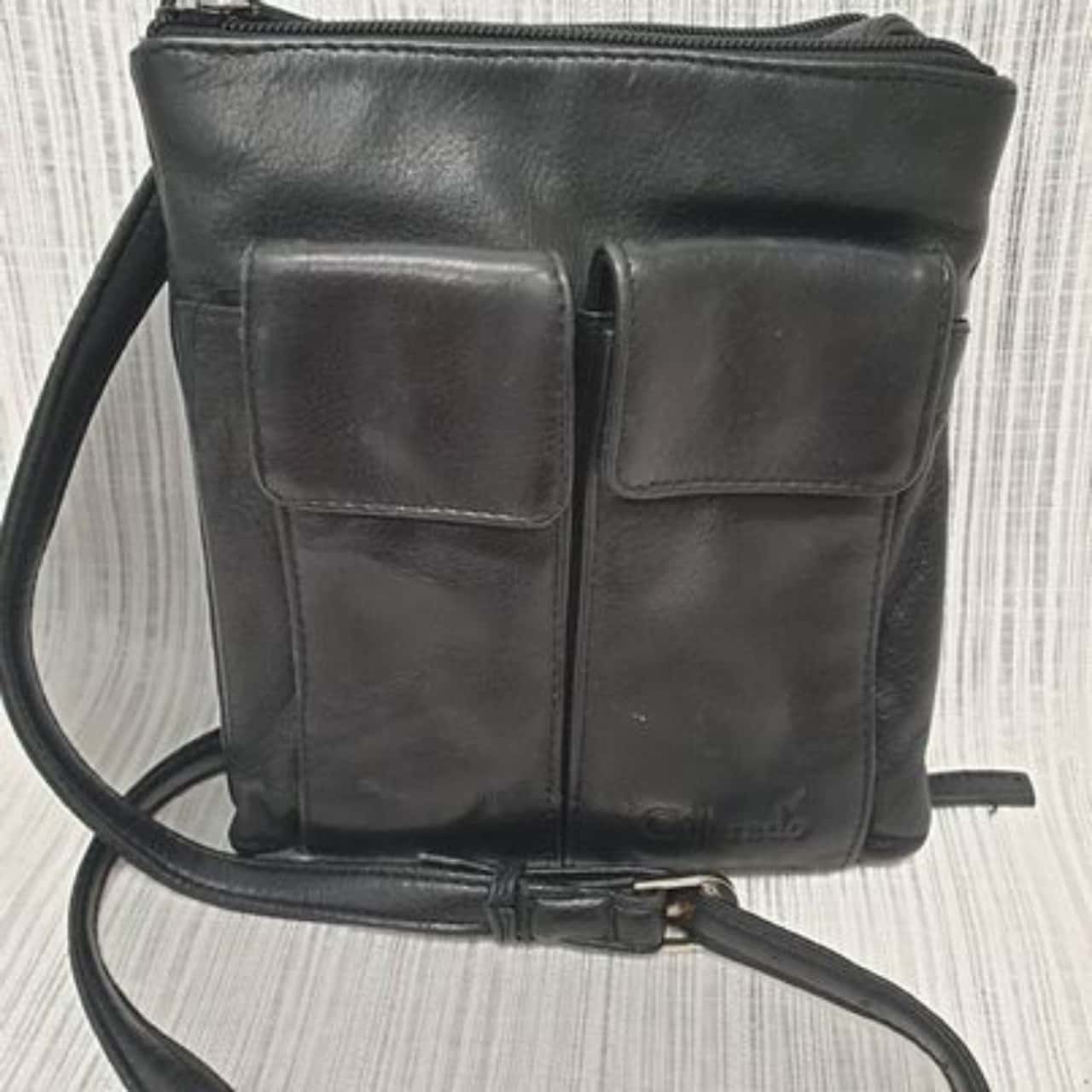 Colorado Smart & Trendy Womens Crossbody Black Leather Double Pouch Pocket Front Shoulder Bag