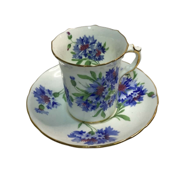 Vintage Blue cornflower Hammersley bone china espresso cup and saucer