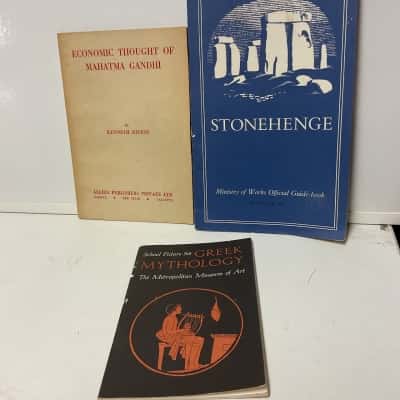 3 vintage books Stonehenge, Greek mythology and mahatma ghandi