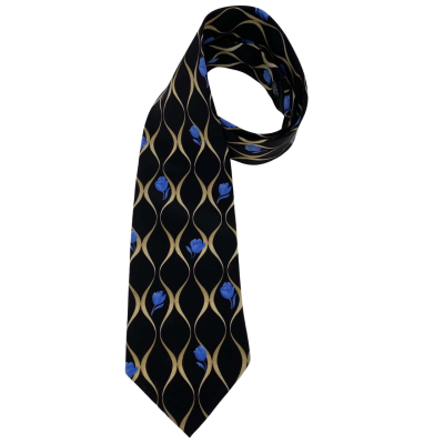 Hugo Boss Made In Italy Mens 100% Silk Tie Black  / Floral 