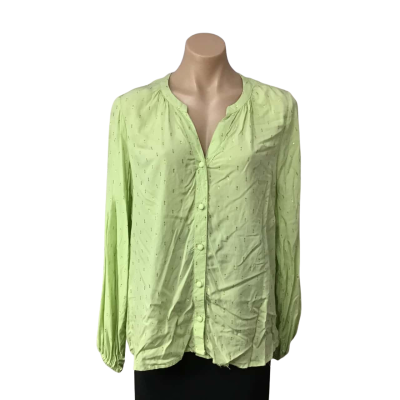 Katies Womens Size 10 Pale Green / Gold Pattern Button up Long Sleeve Top (new)