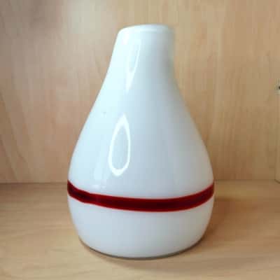 Vintage Glass Design Vase with a Red Glass Stripe. Hand Made. Murano Style. Really Good Condition.