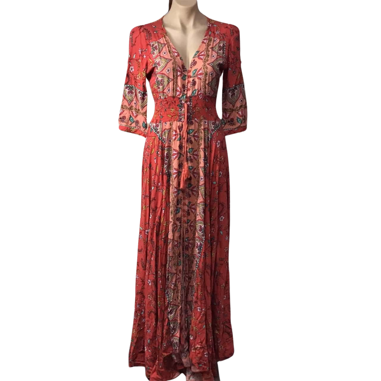 Jaase Womens Size XS Red / Orange / Multicolour Pattern Short Sleeve Maxi  Dress(s)