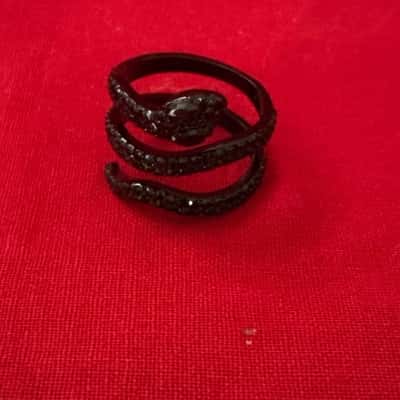  Women’s Black Snake Shaped Wrap Ring Embellished with Sparkling Black Rhinestones 