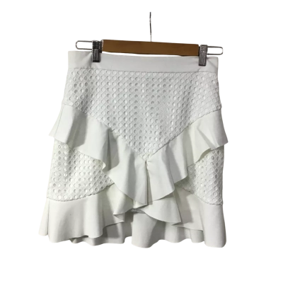 Bardot Womens Size 10 White / Lace Pattern Frilly Mini Skirt 