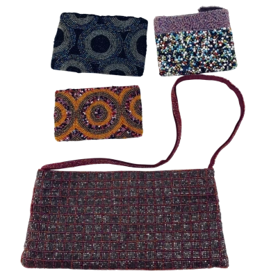  Womens Beaded Purse Bundle of 4 including Evening Bag and 3 Coin Purses Multicoloured 