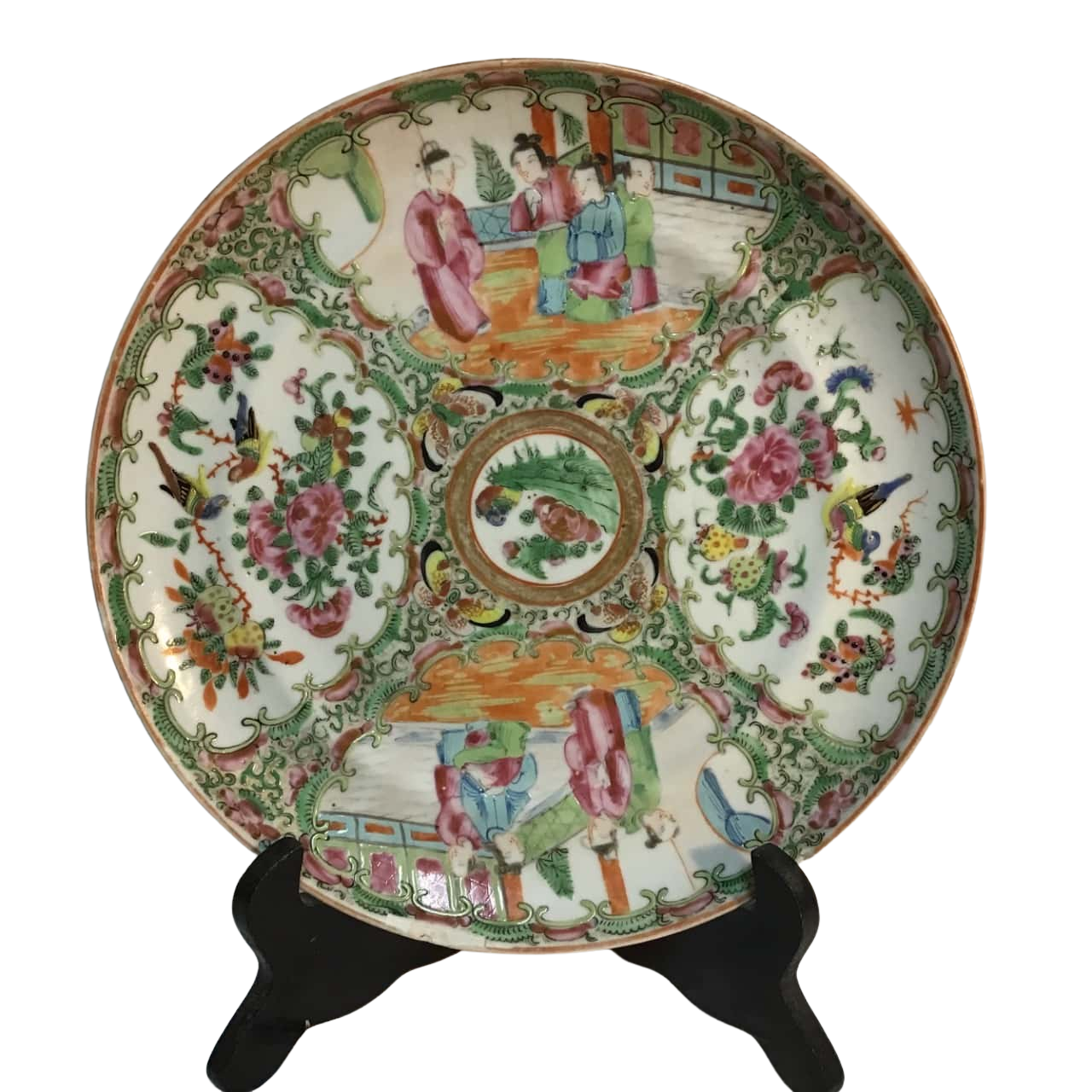 Chinese Export Porcelain Plate Rose Medallion Hand Painted Qing Circa