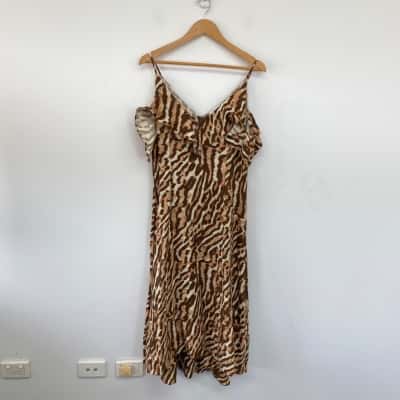 Witchery Beige Brown Animal Print Sleeveless Midi Dress Size 10 