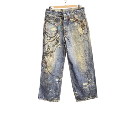 Acne Studios Unisex 'Trompe L'oeil'' Printed Boyfrined Jeans with Chains, Size EU 48 // Aus 32