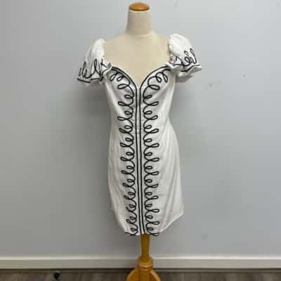 City Chic Super Cute /Cream with Black Swirl Embroidered Detail /Mini /Cocktail / Party /Rave Dress Size 16 / S 