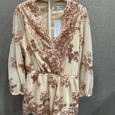 Showpo Womens  Size L Playsuit Rose Gold with sequins 