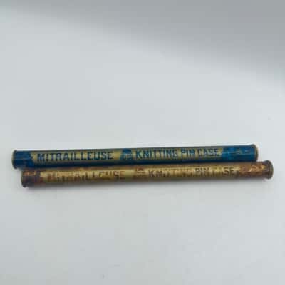 Antique Metal Mitrailleuse knitting Pin Cases x2