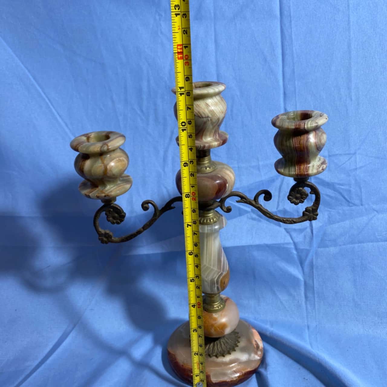 Polished onyx triple candlestick holder(s)