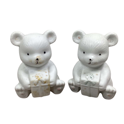 Vintage white ceramic teddys with presents
