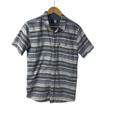 Rip Curl Mens Size S  White / Blue / Brown Striped Pattern Short Sleeve Shirt