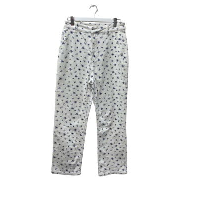 Glassons Womens Straight Leg Pants Floral / White - Size 10 - 98% Organis Cotton