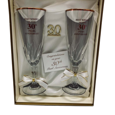 30th Wedding Anniversary Champagne Flutes with Sentiment & Cake Topper #AnniversaryGift #WeddingKeepsake #30Years