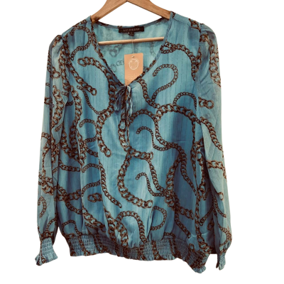 Liz Jordan - Women's Chain Print Top in Cool Blue Size 14