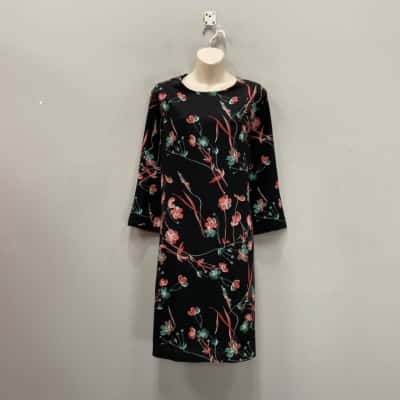 Basque Womens  Size 16 Shift Dress Black  / Floral 
