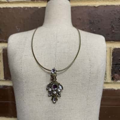 Gold Toned Choker & Pendant With Clear Stones Womens 