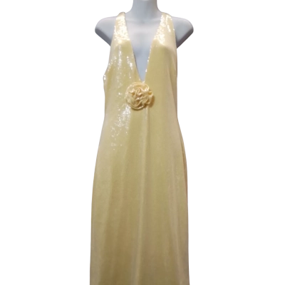 Meshki Women's Size XL Yellow Sequin Halter-neck Dress