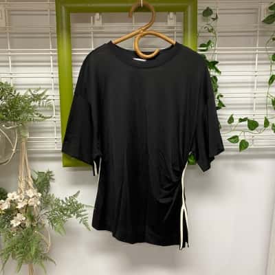 Reiss Womens  Size L Short Sleeve Shirt Black  With White Stripe