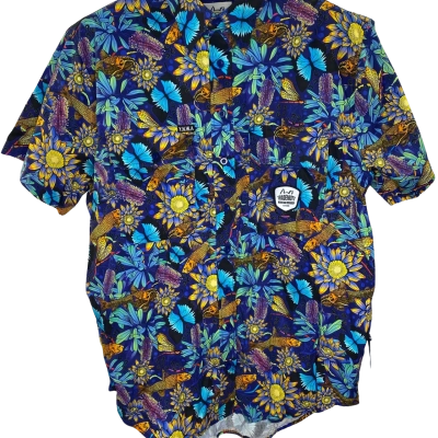  Trademutt Mens  Size XL Hawaiin Shirt Blue / Orange / Pattern 