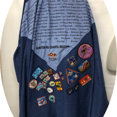 Scout Poncho Blanket with Multiple Badges Blue - VINTAGE