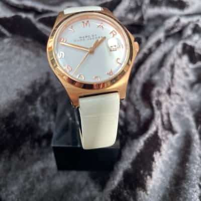 Marc Jacobs Henry Watch Rose Gold Plated White Leather Band 