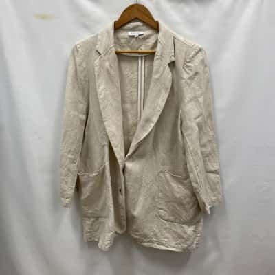 AMYIC Women's Size 14 100% Linen Blazer Beige 