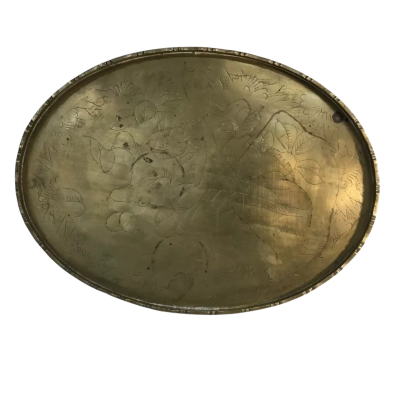 Vintage Etched Chinese Brass Tray Approx 27 x 21cm