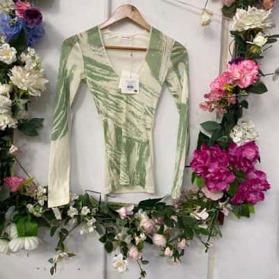 Sass & Bide Womens  Size 6 / XXS Long Sleeve Top Green / Off White 