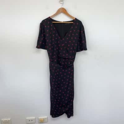 Tokito Curve Black Red Floral Short Sleeve Midi Dress  Size 22 