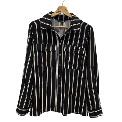 Portmans Women's Size 10 Long Sleeve Shirt Black  / Striped / White RRP$70