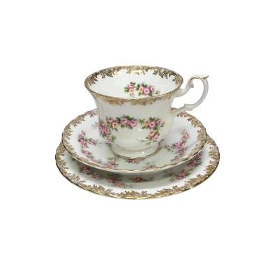 Vintage Royal Albert Dimity Rose Bone China Tea Trio With Ornate Gold Trim