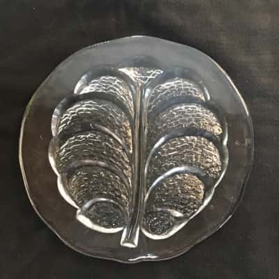 Orrefors Eden Tree of Life Leaf Heavy Textured Glass Cheese Platter