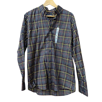 BNWT Gazman Mens Size M Checked Navy Blue Shirt 