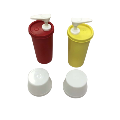 Set Of Two Vintage Tupperware Sauce & Mustard Dispensers With White Lids