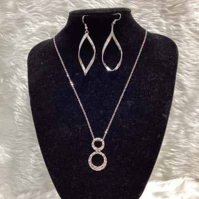  Women's Sterling Silver Pendant, Silver tone Necklace & Earrings 