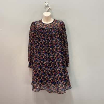 Zara Womens  Size XS Babydoll Dress Black  / Floral 