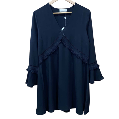 Living Doll Black Fringe-Detail Dress Size 12