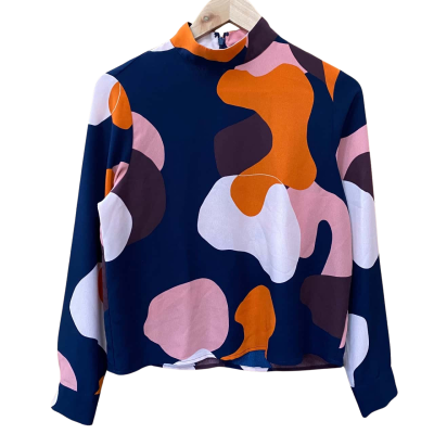 Monki Abstract Patterned Mock-Neck Top Size XS