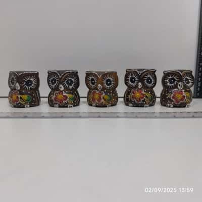 5pcs Hand Painted Set of Owl Figurines 