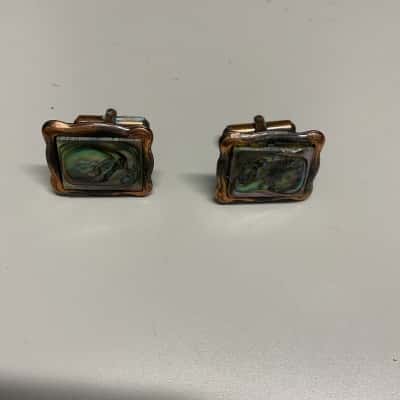 Mens Cufflinks vintage rectangular Abelone shell inserts 