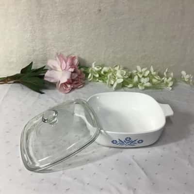 Vintage Corning Ware Blue Cornflower 1 1/2 PT. Square Saucepan with Pyrex Lid