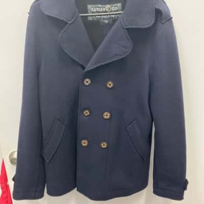  Cutler & Co., Mens Navy Wool Blend Winter Coat, Size 108