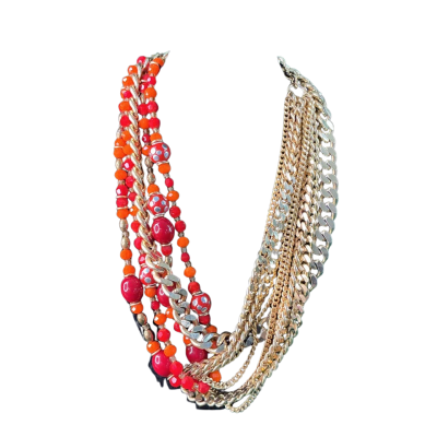 Mimco lone heart chunky gold-tone Beaded Necklace Gold / Orange / Red 