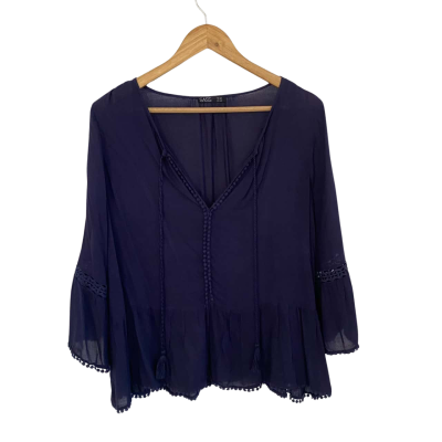 Sass Womens  Size 14 Long Sleeve Top / V-Neck Top Navy Blue 