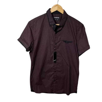Connor Mens Size M Burgundy / Black Pattern Slim Fit Short Sleeve Shirt (new)