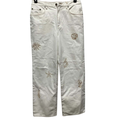 Sportsgirl Womens  Size 12 Mid Rise Jeans Off White, Shell Embroidery